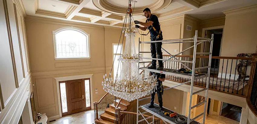 Two-Story Foyer Chandelier Installation in Kennesaw